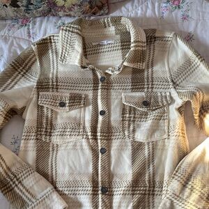 O'Neill Cream and Brown Plaid Button-Up Shacket